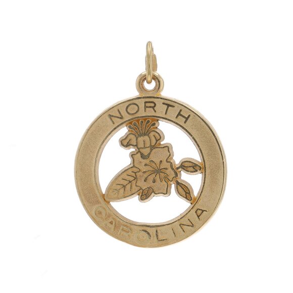 Yellow Gold North Carolina Charm - 14k NC Dogwood Flowers Pendant